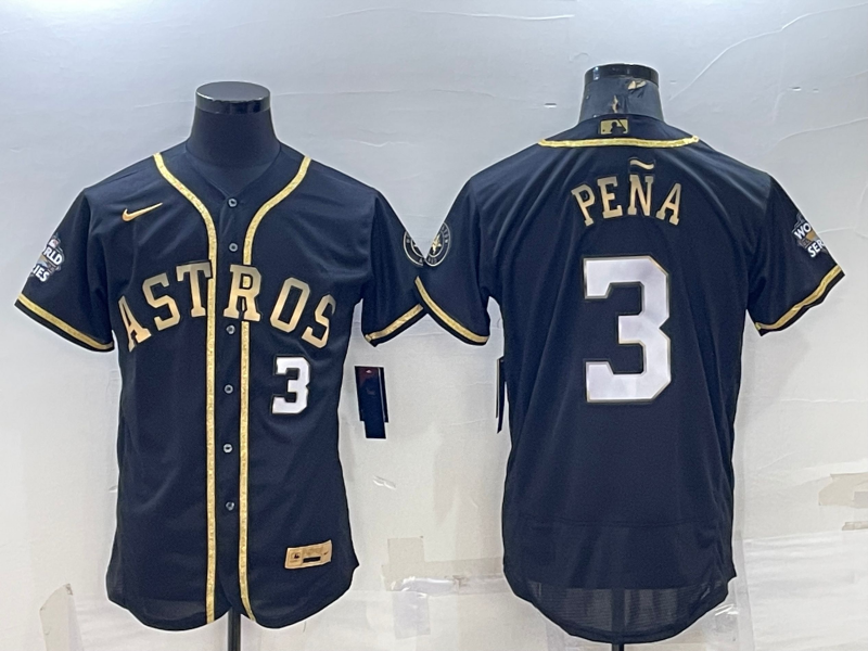 Men's Black Gold Houston Astros #3 Jeremy Peña 2022 World Series Flex Base Stitched Jersey
